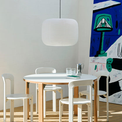 Rey Dining Table by HAY - Ivory White Laminate Tabletop / Golden Beech Frame