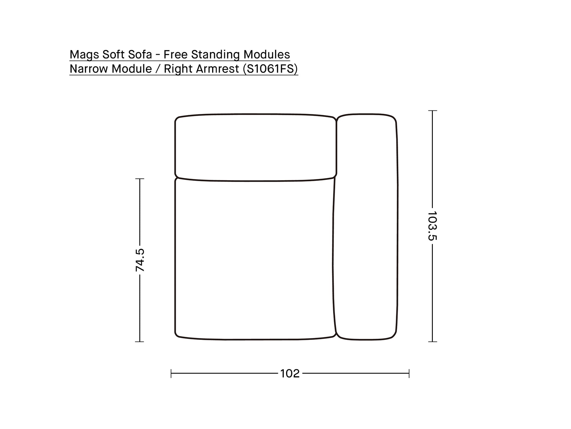 Mags Soft Sofa - Free Standing Modules by HAY / Narrow Module / Right Armrest (S1061FS)