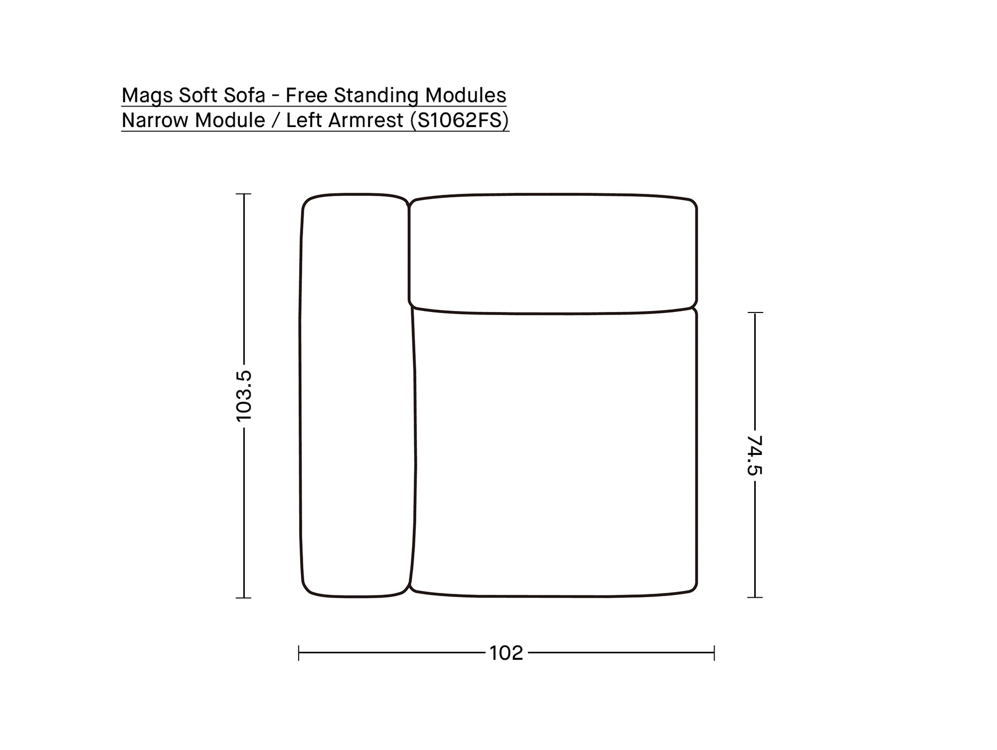 Mags Soft Sofa - Free Standing Modules by HAY / Narrow Module / Left Armrest (S1062FS)