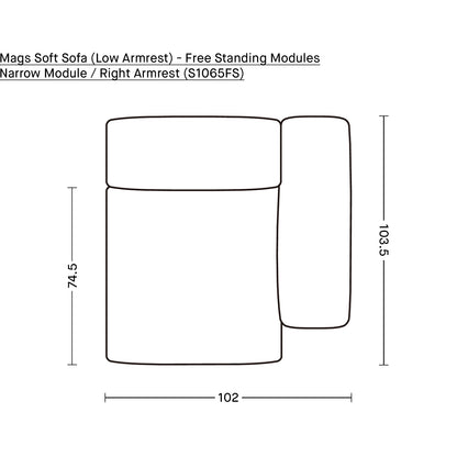 Mags Soft Sofa (Low Armrest) - Free Standing Modules by HAY / Narrow Module / Right Armrest (S1065FS)