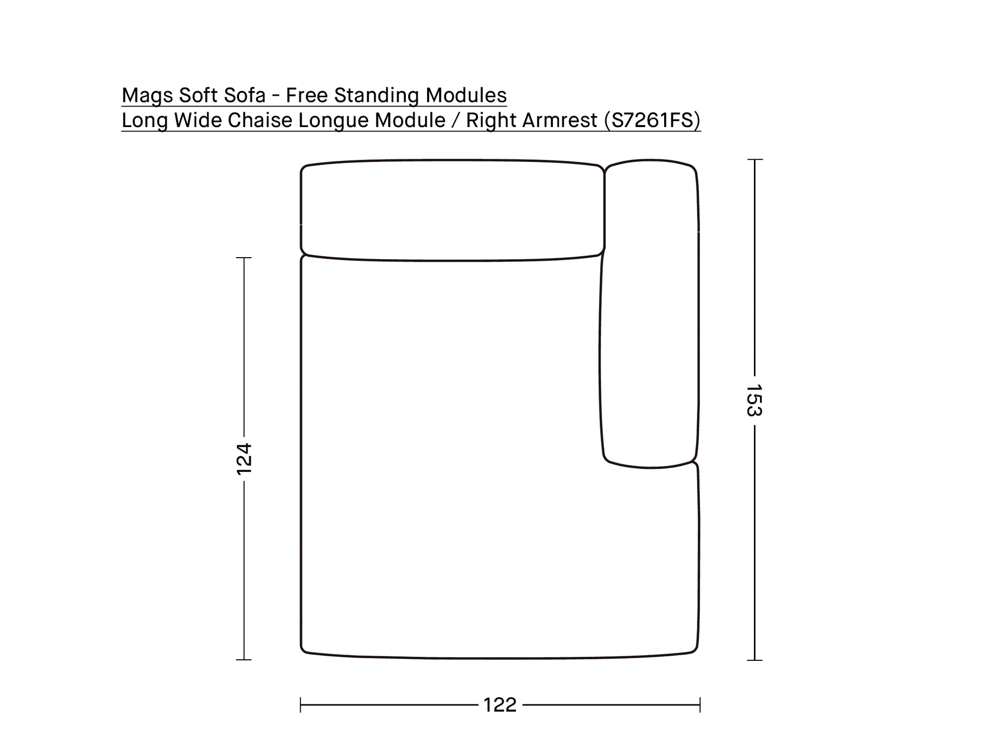 Mags Soft Sofa - Free Standing Modules by HAY / Long Wide Chaise Longue Module / Right Armrest (S7261FS)