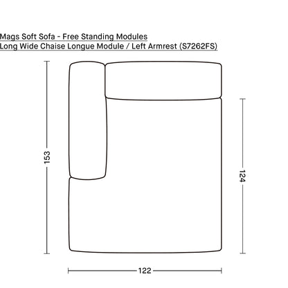 Mags Soft Sofa - Free Standing Modules by HAY / Long Wide Chaise Longue Module / Left Armrest (S7262FS)