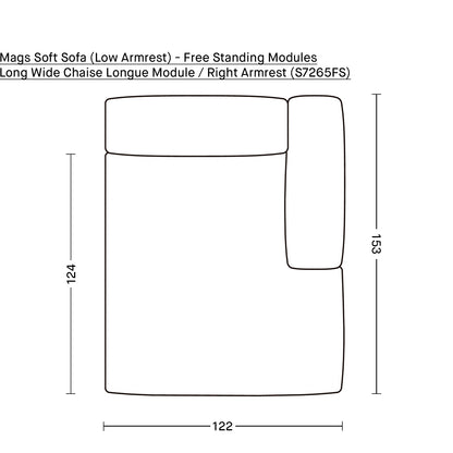 Mags Soft Sofa (Low Armrest) - Free Standing Modules by HAY / Long Wide Chaise Longue Module / Right Armrest (S7265FS)