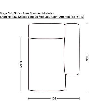 Mags Soft Sofa - Free Standing Modules by HAY / Short Narrow Chaise Longue Module / Right Armrest (S8161FS)