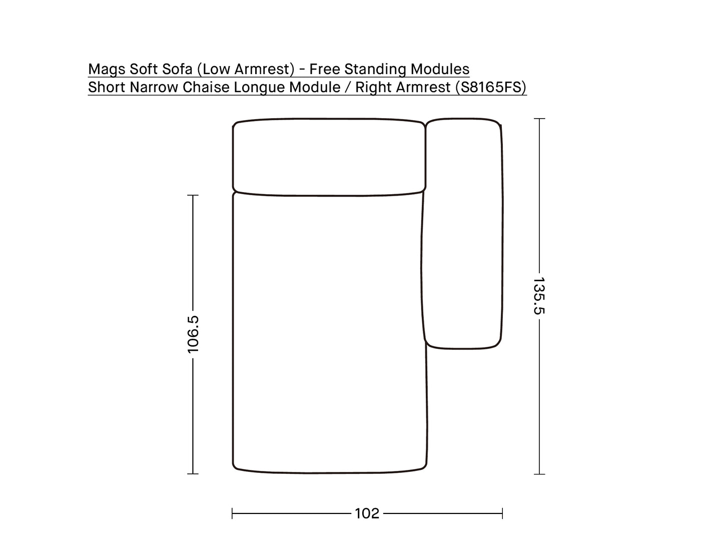 Mags Soft Sofa (Low Armrest) - Free Standing Modules by HAY / Short Narrow Chaise Longue Module / Right Armrest (S8165FS)