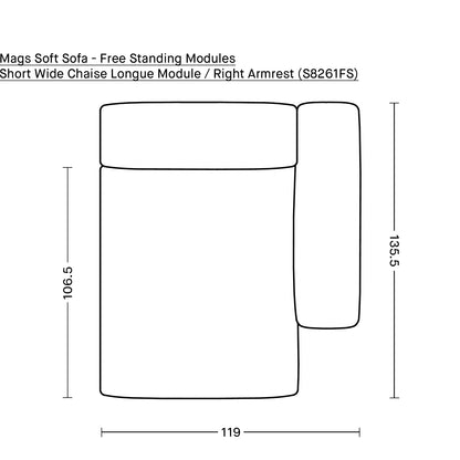 Mags Soft Sofa - Free Standing Modules by HAY / Short Wide Chaise Longue Module / Right Armrest (S8261FS)