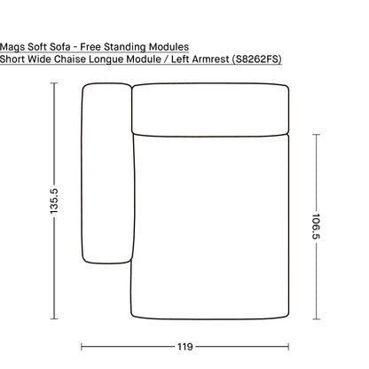 Mags Soft Sofa - Free Standing Modules by HAY / Short Wide Chaise Longue Module / Left Armrest (S8262FS)