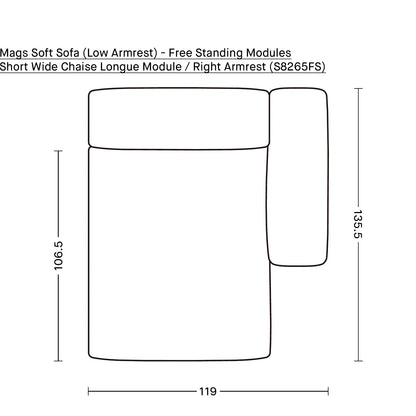 Mags Soft Sofa (Low Armrest) - Free Standing Modules by HAY / Short Wide Chaise Longue Module / Right Armrest (S8265FS)