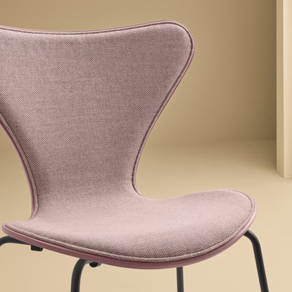 Series 7™ 3107 Dining Chair (Front Upholstered) by Fritz Hansen - Warm Graphite Steel / Front: Re-wool 648 / Back: Pale Rose Lacquered Veneer