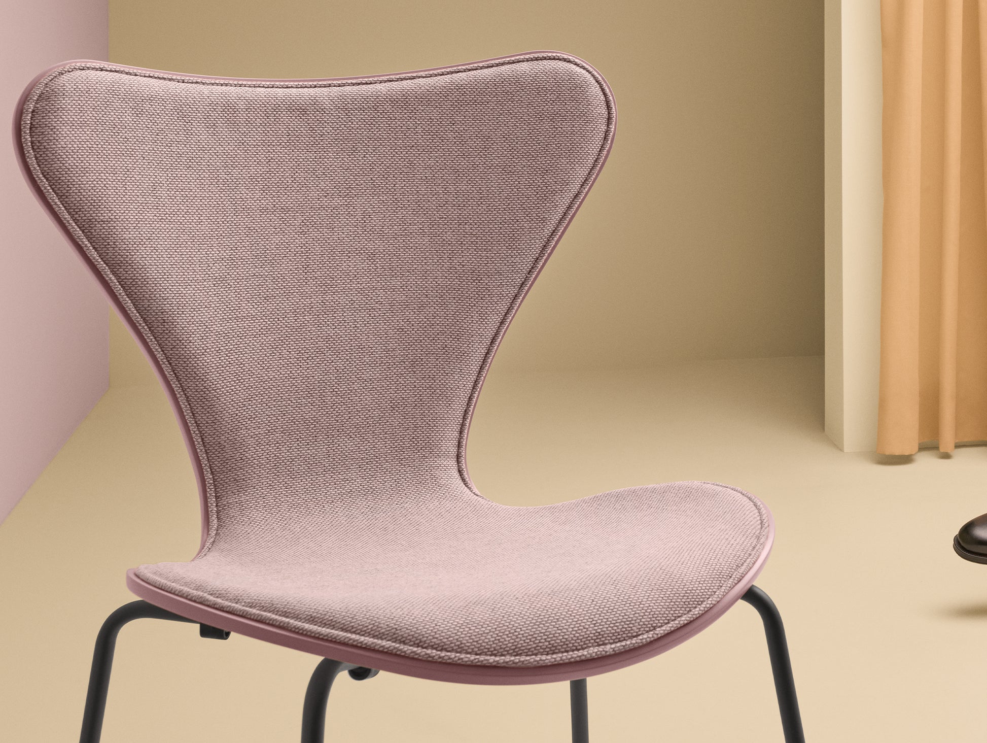 Series 7™ 3107 Dining Chair (Front Upholstered) by Fritz Hansen - Warm Graphite Steel / Front: Re-wool 648 / Back: Pale Rose Lacquered Veneer