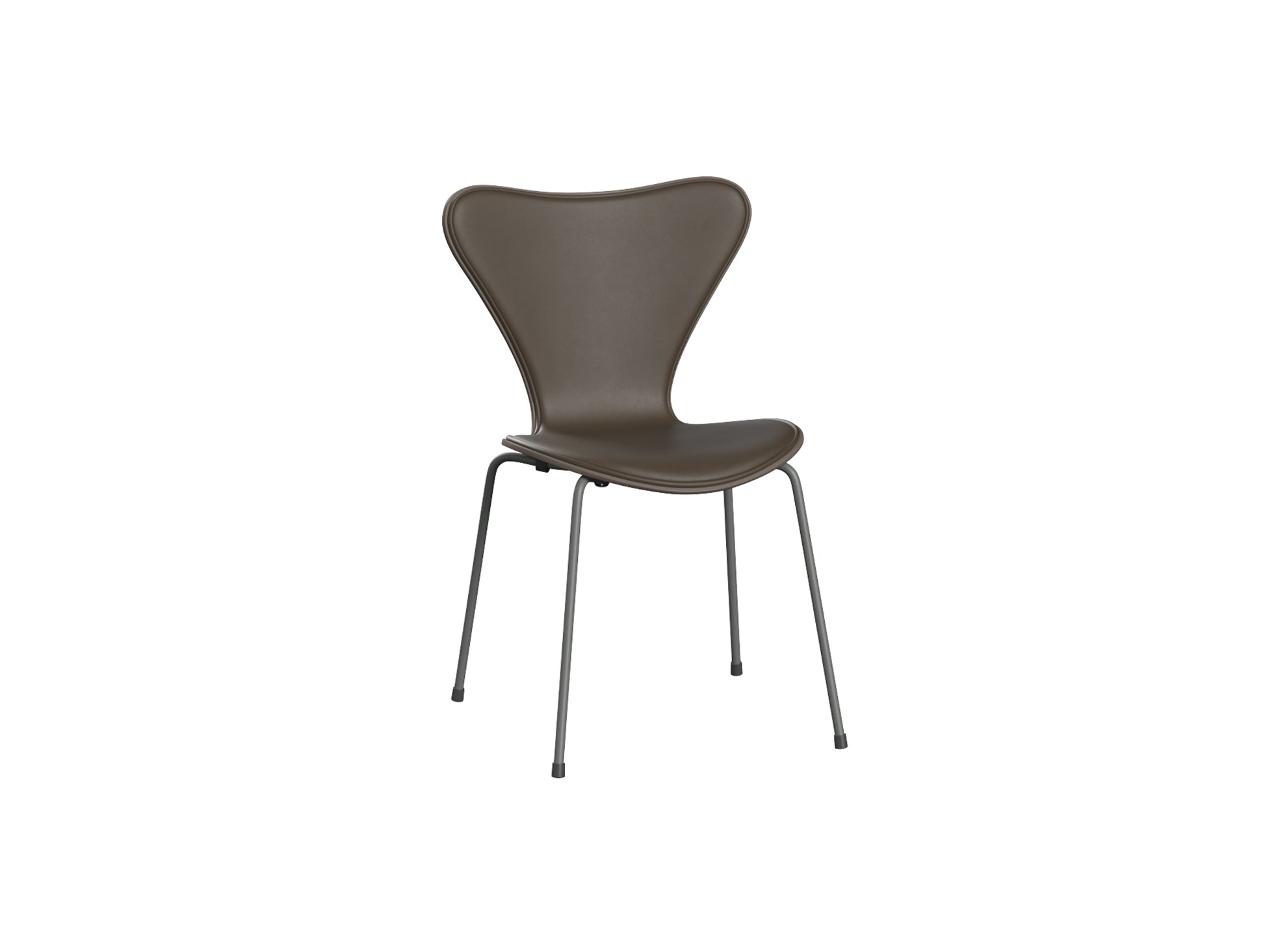 Series 7™ 3107 Dining Chair (Front Upholstered) by Fritz Hansen - Silver Grey Steel / Front: Essential Stone Leather / Back: Deep Clay Lacquered Veneer