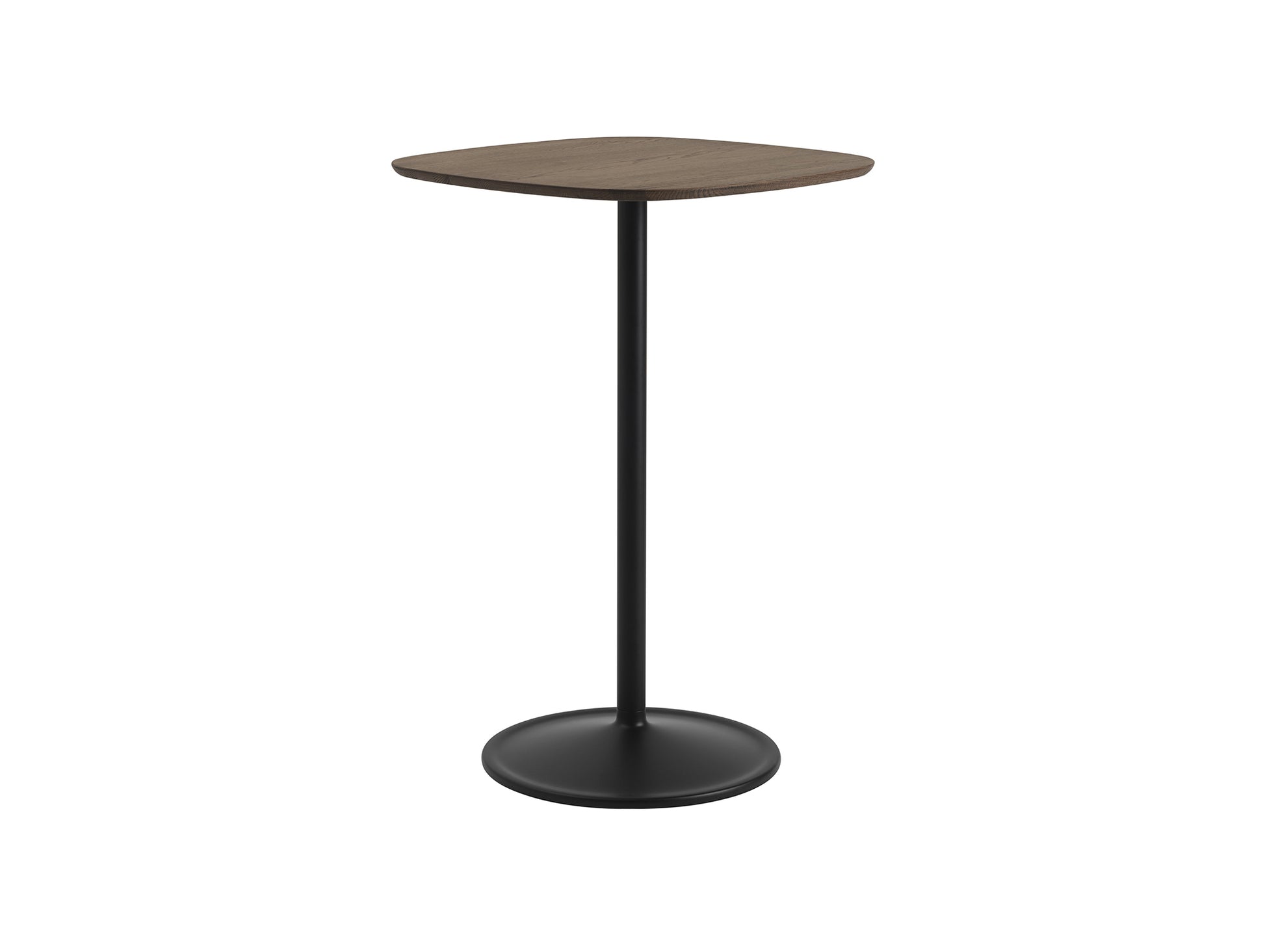 Soft Cafe Table by Muuto - Square (70x70 cm) / Height: 105 cm / Solid Dark Oiled Oak Top / Black Aluminium Base