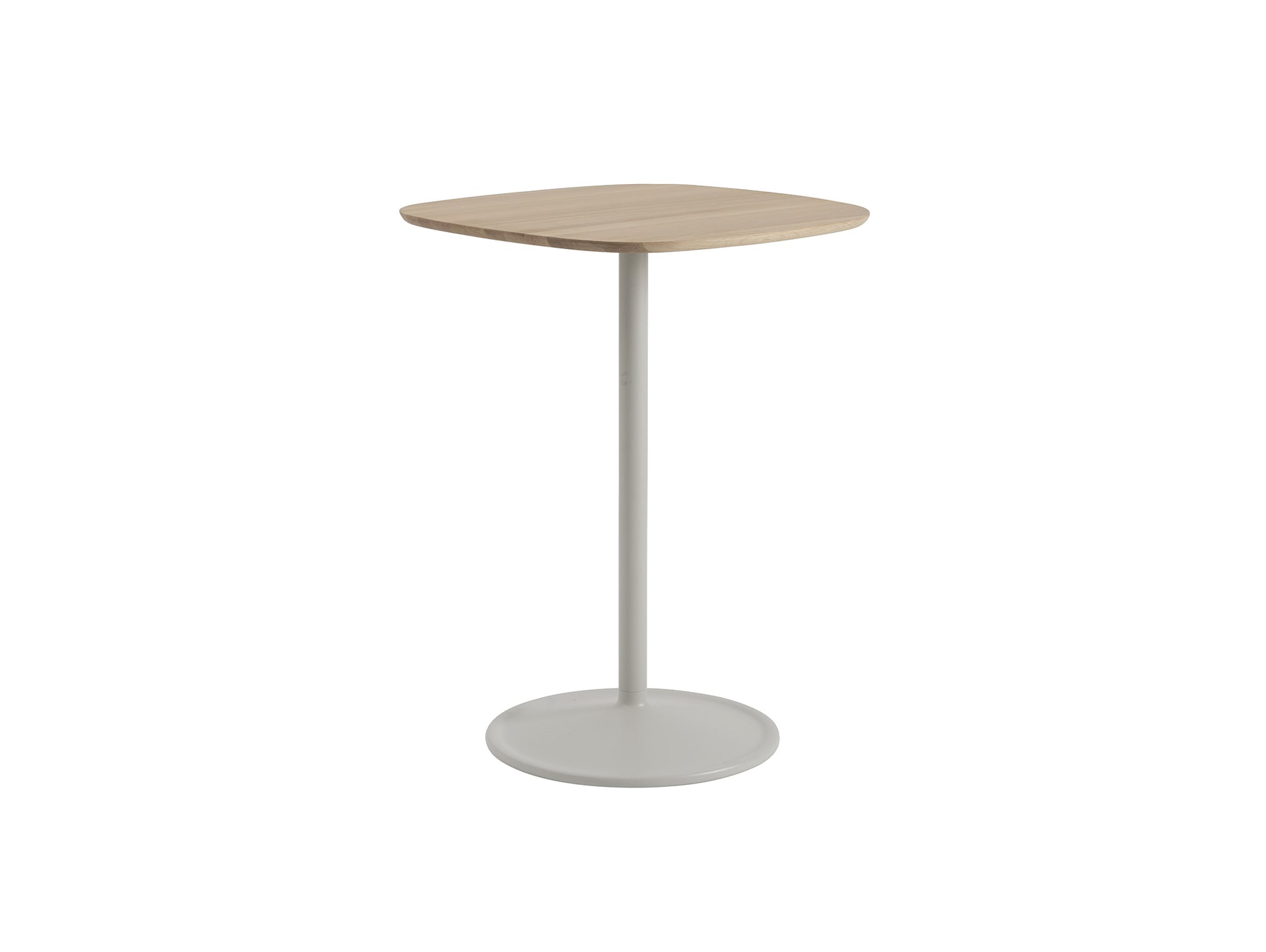 Soft Cafe Table by Muuto - Square (70x70 cm) / Height: 95 cm / Solid Oiled Oak Top / Grey Aluminium Base