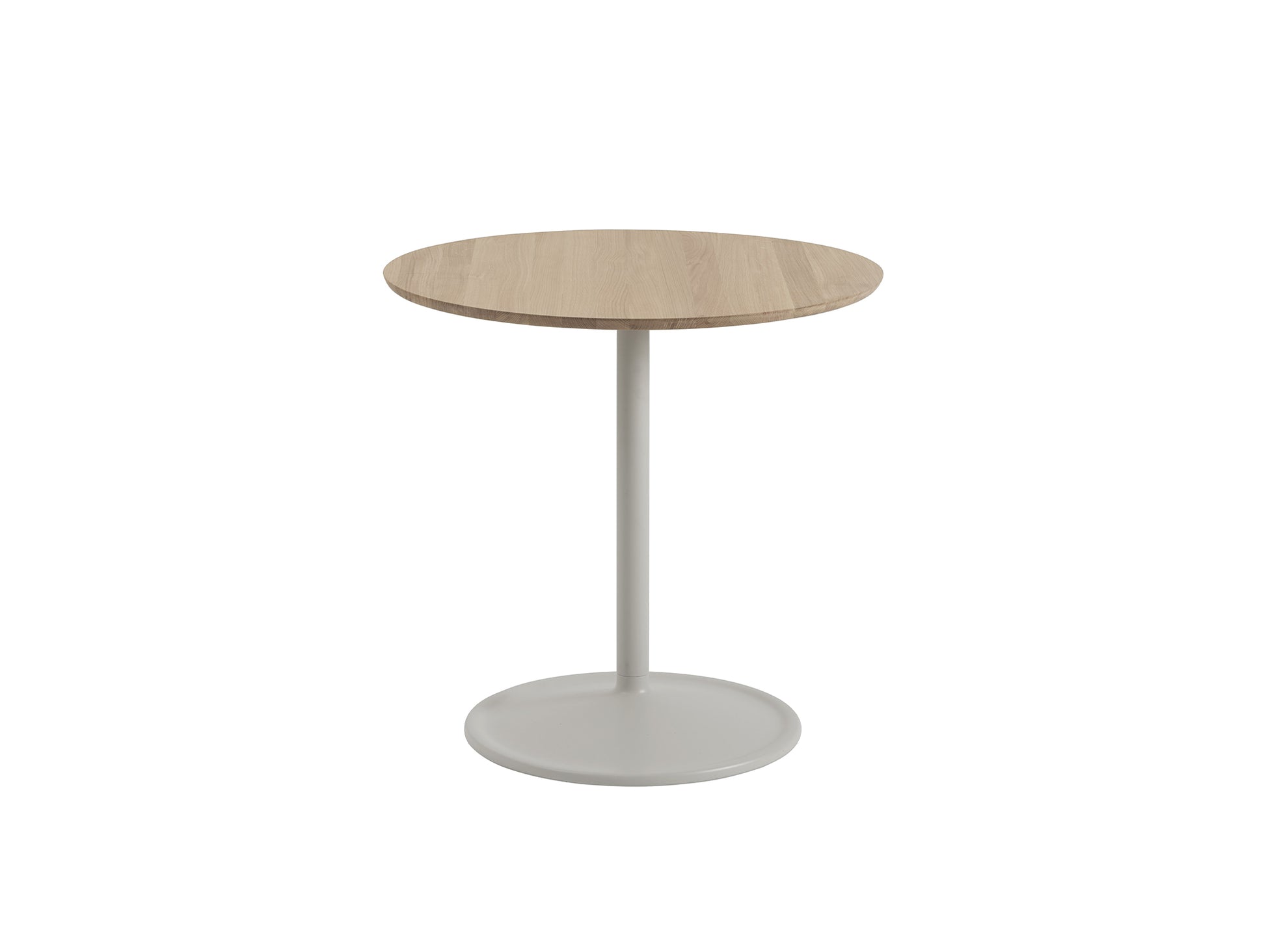 Soft Cafe Table by Muuto - Round (Diameter: 75 cm) / Height: 73 cm / Solid Oiled Oak Top / Grey Aluminium Base