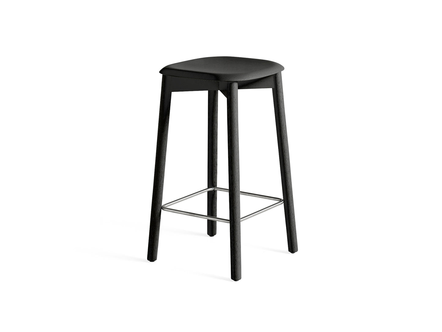 Soft Edge 82 Stool by HAY - H65 / Soft Black Lacquered Oak Base / Soft Black Oak Seat