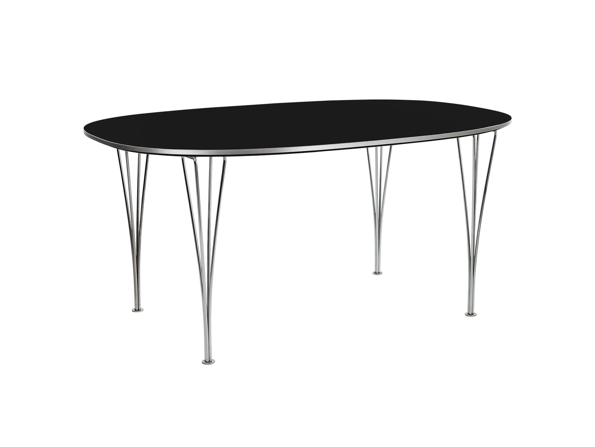 Superellipse Dining Table by Fritz Hansen - B613 / Black Laminate Tabletop / Chromed Steel Base