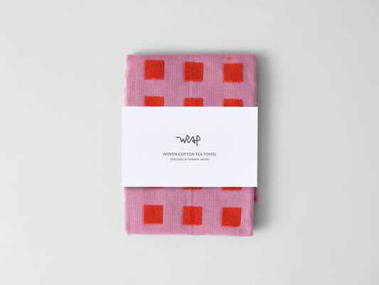 Squares Lilac/Warm Red Tea Towel by Wrap