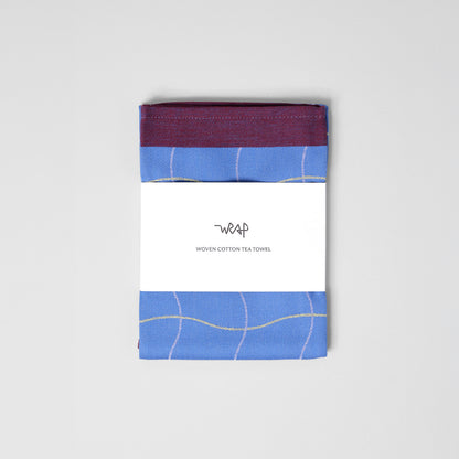 Wave Grid Blue Cotton Tea Towel by Wrap