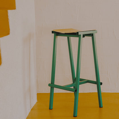 Taburete 8 Bar Stool by HAY - High /  Lacquered Oak Seat / Jade Base