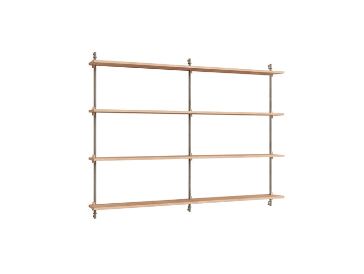 Wall Shelving System Sets (115 cm) by Moebe - WS.115.2.B / Warm Grey Uprights / Oiled Oak