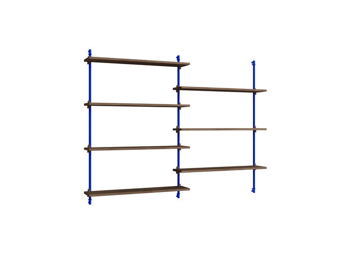 Wall Shelving System Sets (115 cm) by Moebe - WS.115.2 / Deep Blue Uprights / Smoked Oak