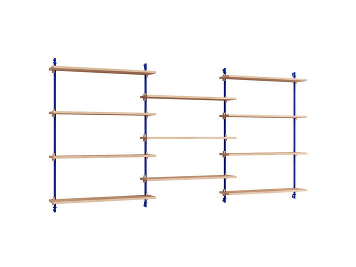 Wall Shelving System Sets (115 cm) by Moebe - WS.115.3 / Deep Blue Uprights / Oiled Oak