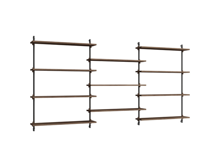 Wall Shelving System Sets (115 cm) by Moebe - WS.115.3 / Black Uprights / Smoked Oak