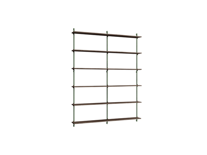 Wall Shelving System Sets (200 cm) by Moebe - WS.200.2.B / Pine Green Uprights / Smoked Oak