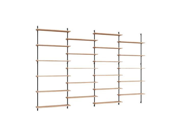 Wall Shelving System Sets (200 cm) by Moebe - WS.200.4 / Black Uprights / Oiled Oak