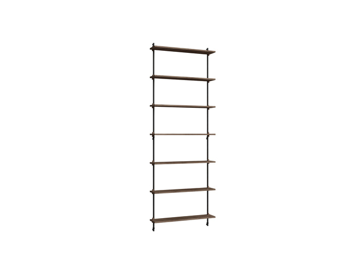 Wall Shelving System Sets (230 cm) by Moebe - WS.230.1 / Black Uprights / Smoked Oak