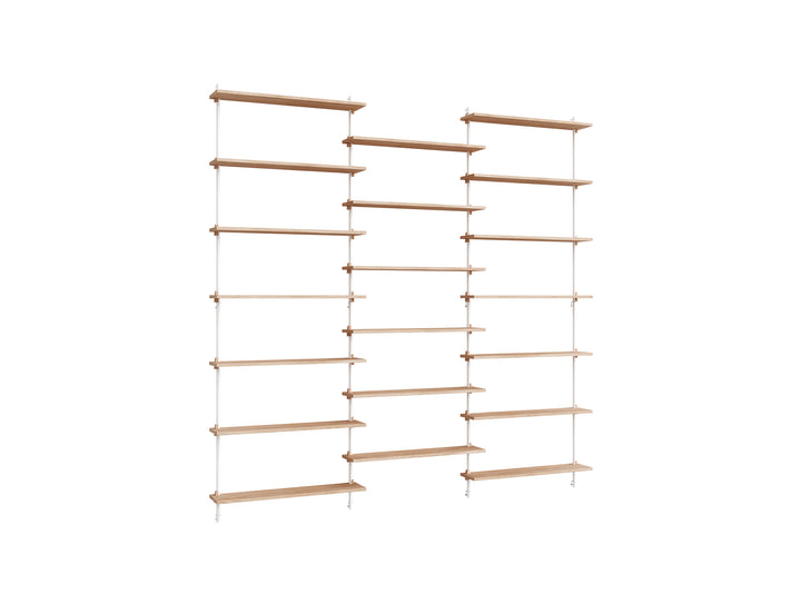 Wall Shelving System Sets (230 cm) by Moebe - WS.230.3 / White Uprights / Oiled Oak