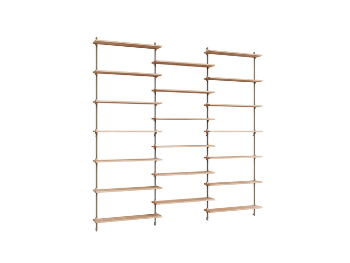 Wall Shelving System Sets (230 cm) by Moebe - WS.230.3 / Warm Grey Uprights / Oiled Oak