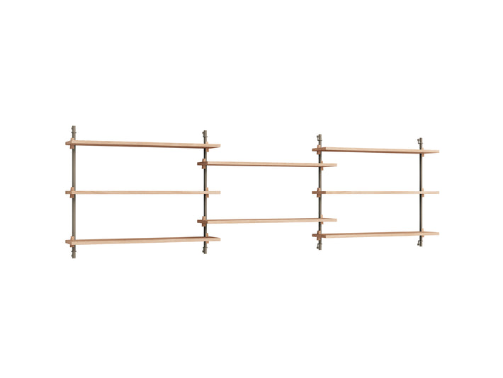 Wall Shelving System Sets 65.3 by Moebe - Warm Grey Uprights / Oiled Oak