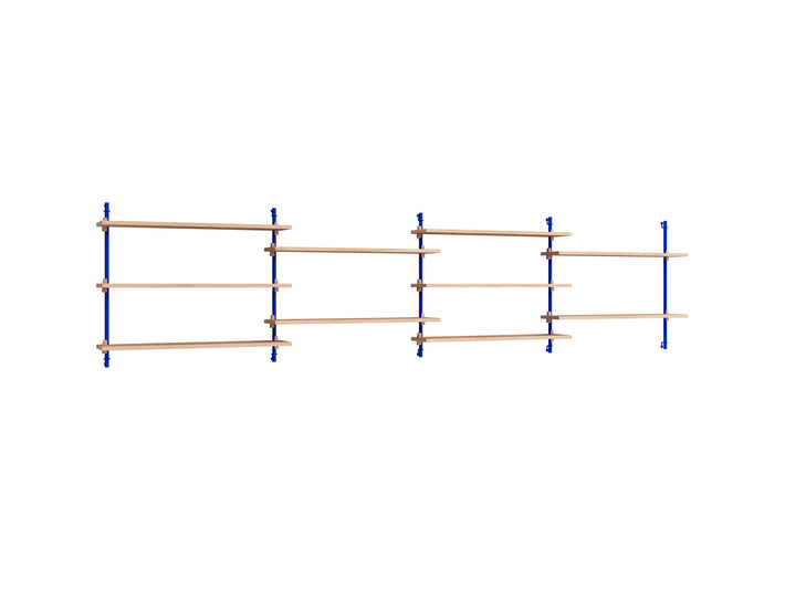 Wall Shelving System Sets 65.4 by Moebe - Deep Blue Uprights / Oiled Oak