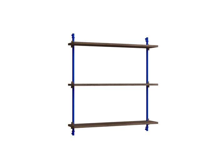 Wall Shelving System Sets (85 cm) by Moebe - WS.85.1 /  Deep Blue Uprights / Smoked Oak