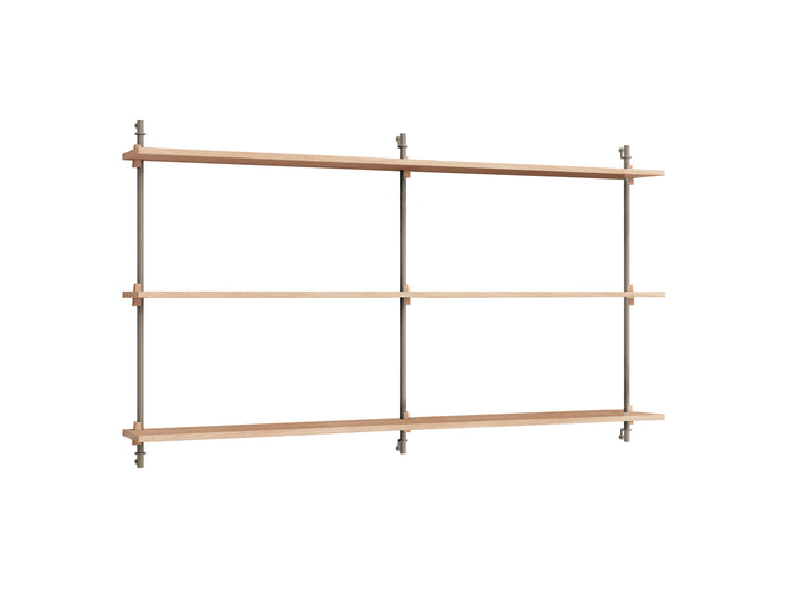 Wall Shelving System Sets (85 cm) by Moebe - WS.85.2 B / Warm Grey Uprights / Oiled Oak