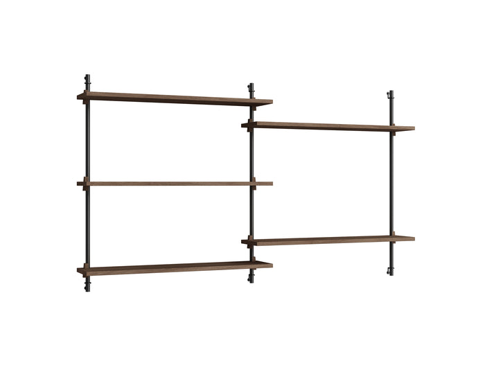 Wall Shelving System Sets (85 cm) by Moebe - WS.85.2 / Black Uprights / Smoked Oak