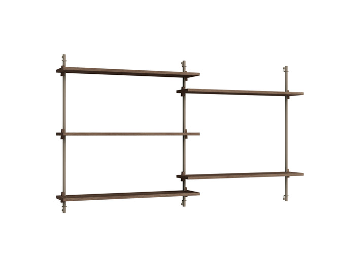 Wall Shelving System Sets (85 cm) by Moebe - WS.85.2 / Warm Grey Uprights / Smoked Oak