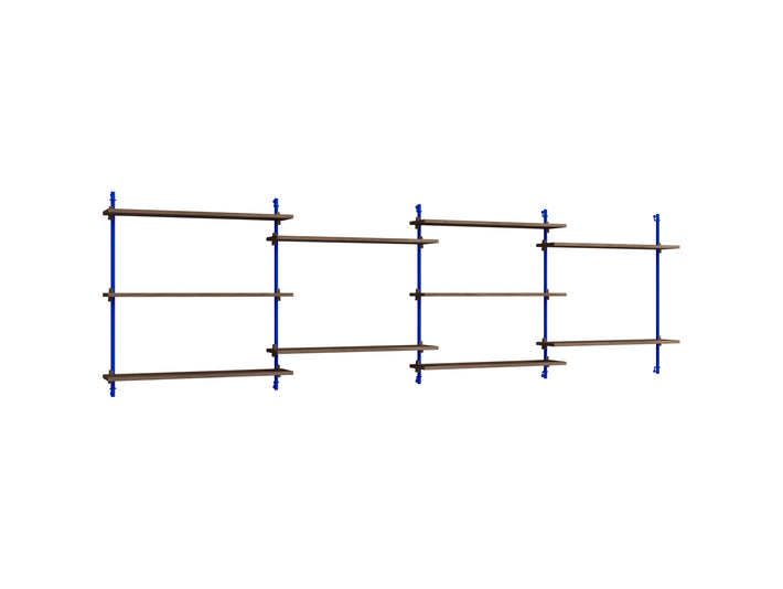 Wall Shelving System Sets (85 cm) by Moebe - WS.85.4 / Deep Blue Uprights / Smoked Oak