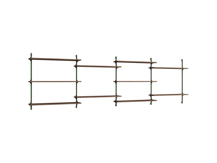 Wall Shelving System Sets (85 cm) by Moebe - WS.85.4 / Pine Green Uprights / Smoked Oak