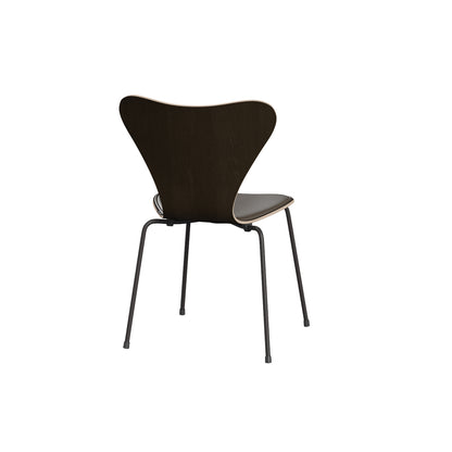 Series 7™ 3107 Dining Chair (Front Upholstered) by Fritz Hansen - Warm Graphite Steel / Front: Essential Stone Leather / Back: Clear Lacquered Dark Stained Oak Veneer