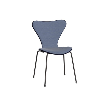 Series 7™ 3107 Dining Chair (Front Upholstered) by Fritz Hansen - Warm Graphite Steel / Front: Steelcut Trio 3 716 / Back: Midnight Blue Lacquered Veneer