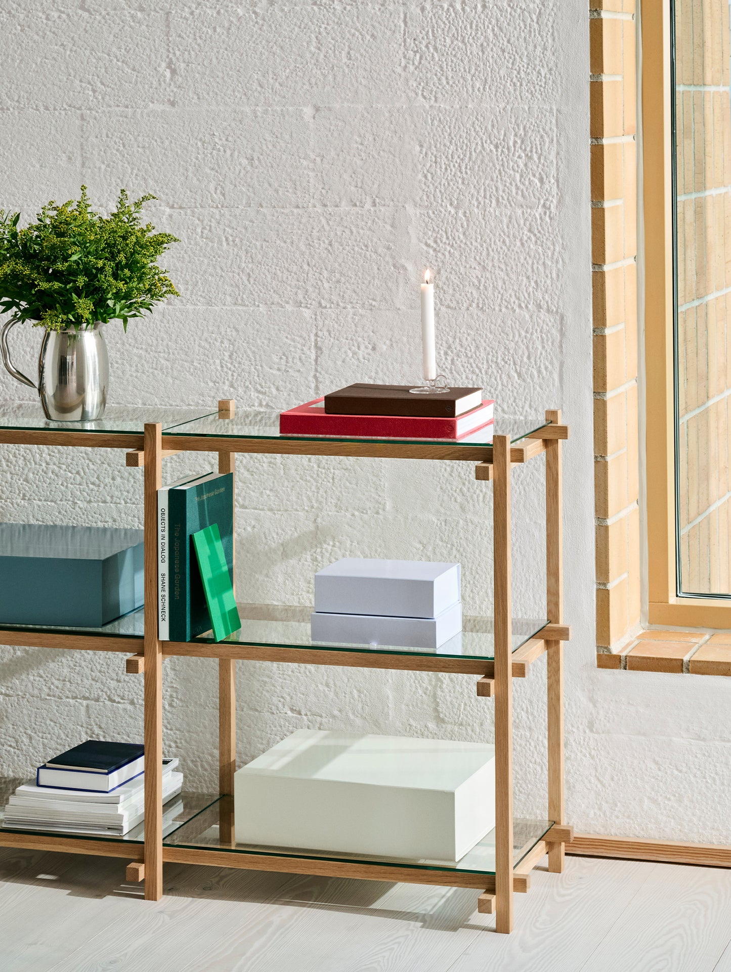 Woody Shelves by HAY - Low / Soaped Oak / Clear Glass