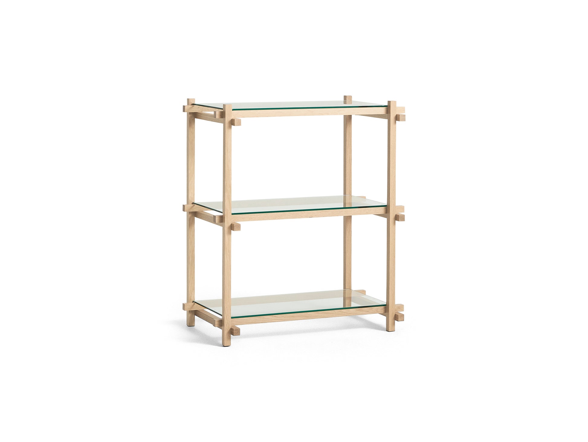 Woody Shelves by HAY - Woody  column low / Frame: Soaped Oak / Shelf: Clear Glass