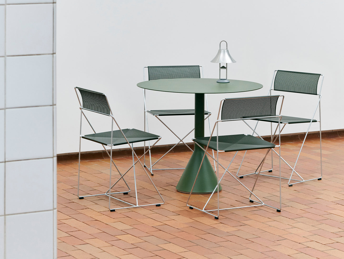 X-Line Chair Outdoor by HAY – Hot Galvanised Steel Frame / Leek Green Seat and Back