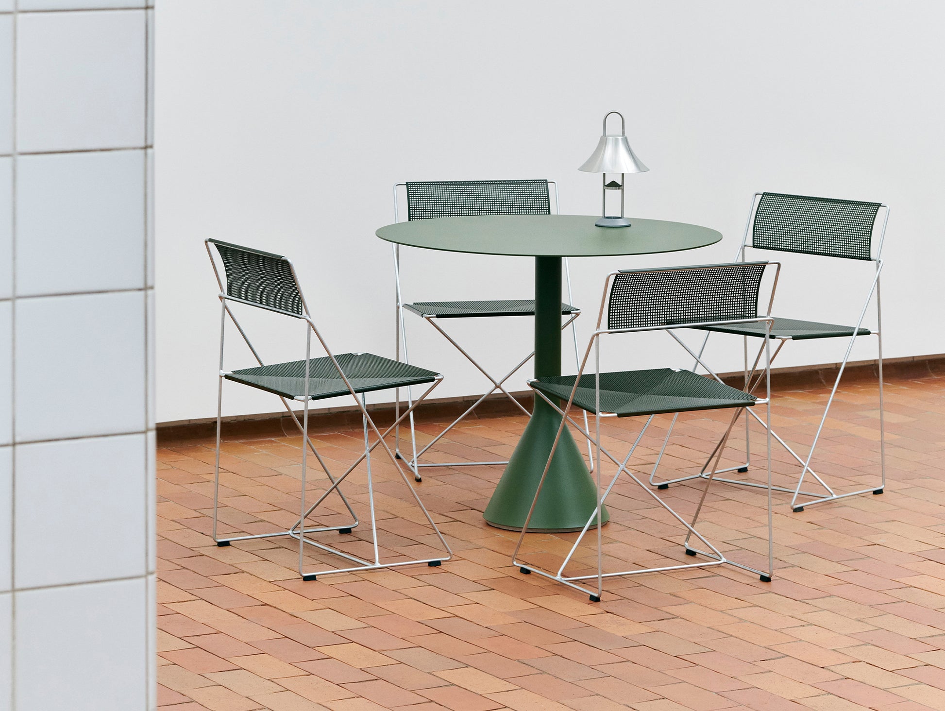 X-Line Chair Outdoor by HAY – Hot Galvanised Steel Frame / Leek Green Seat and Back