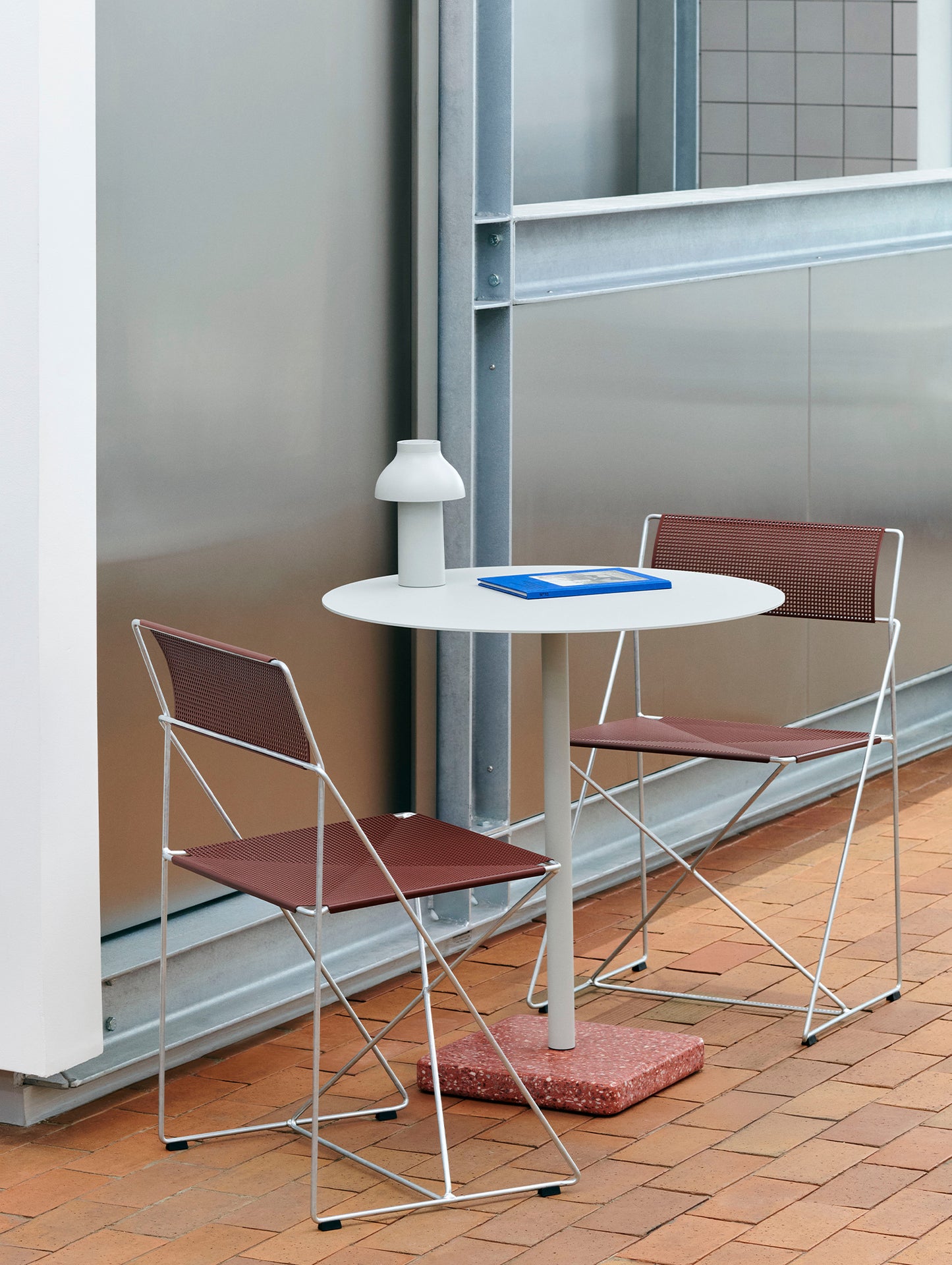 X-Line Chair Outdoor by HAY – Hot Galvanised Steel Frame / Iron Red Seat and Back