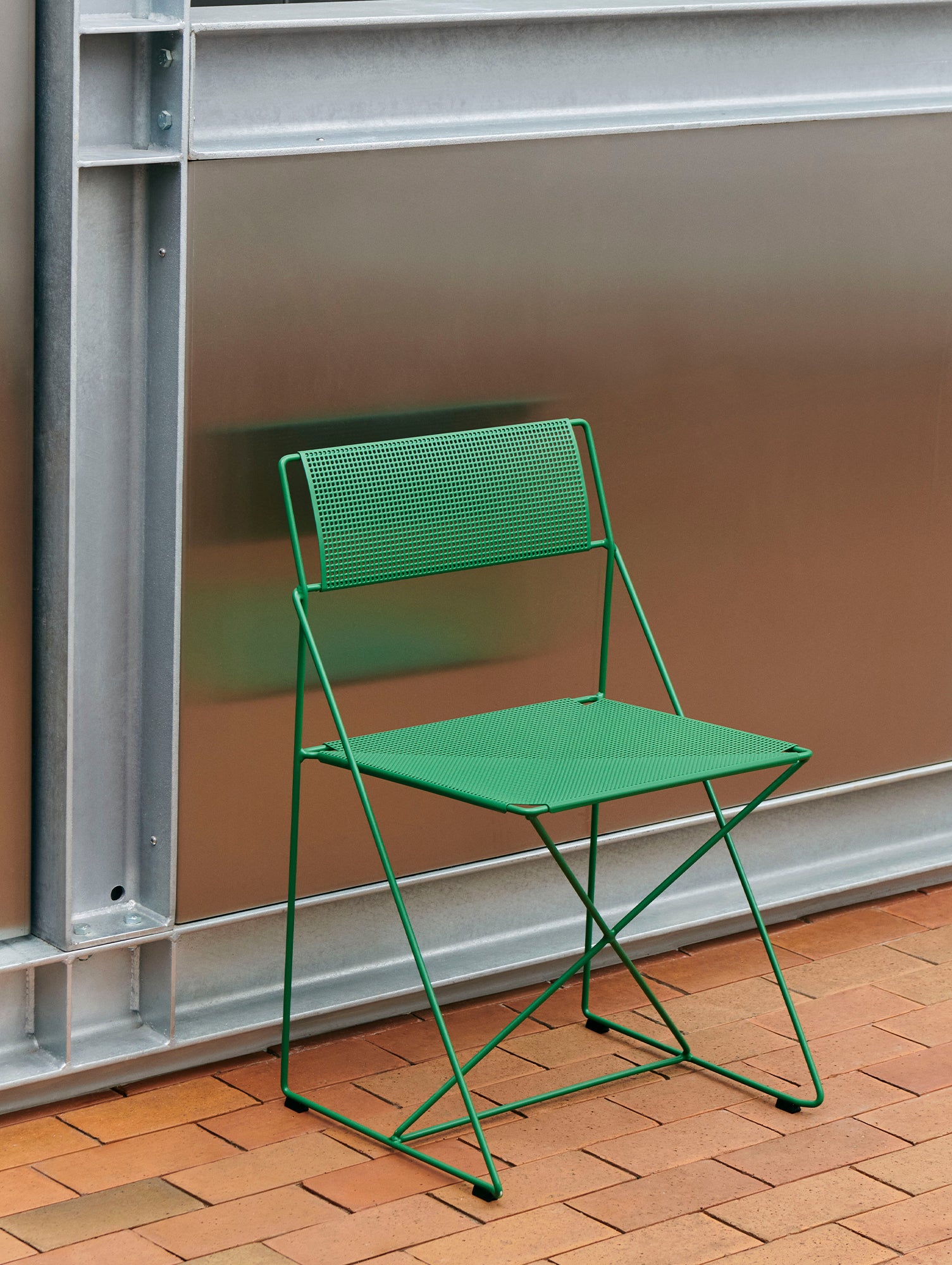 X-Line Chair Outdoor by HAY – Leek Green Powder-Coated Steel Frame / Leek Green Seat and Back