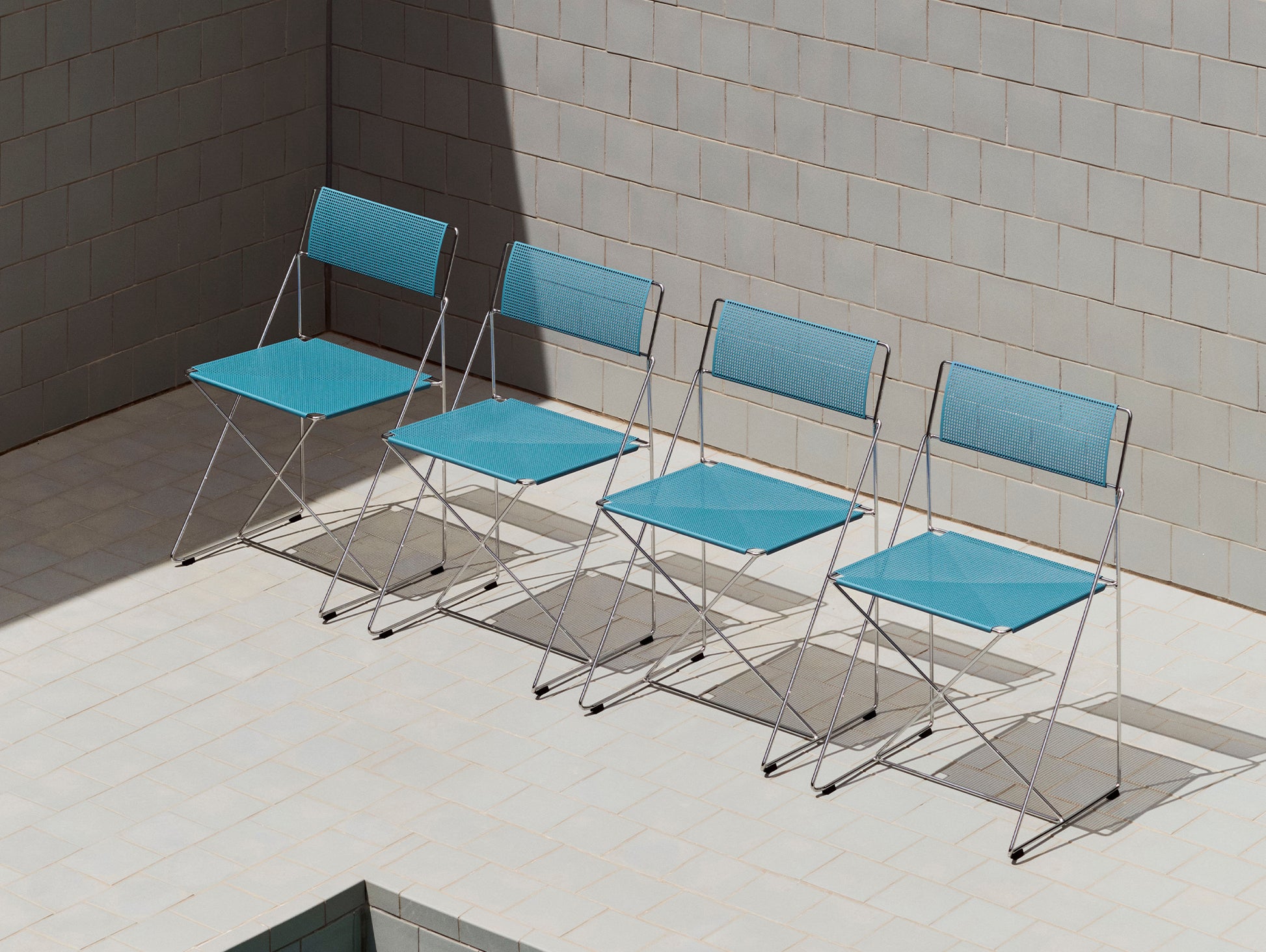 X-Line Chair Outdoor by HAY – Hot Galvanised Steel Frame / Powder Blue Seat and Back