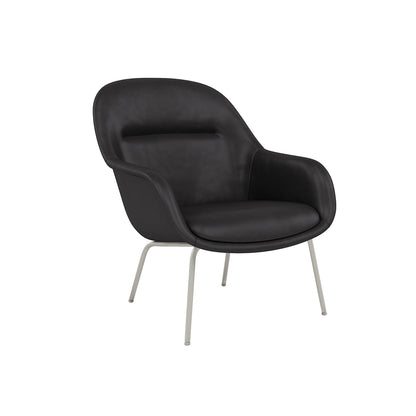 Fiber Lounge Armchair - Tube Base by Muuto / Black Silk Leather  / Grey Base